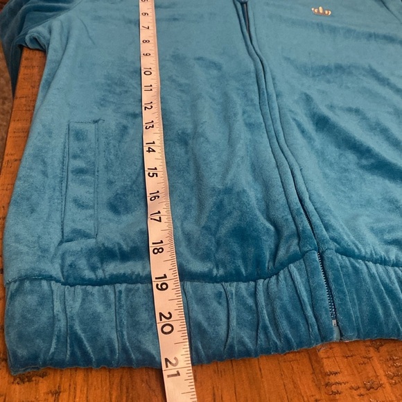 Juicy Couture Velour Hoodie Spellout JUICY on Hood Teal Peacock Girls Sz 14 - Picture 7 of 11
